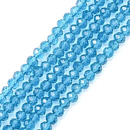 Honeyhandy Transparent Glass Beads Strands, Faceted, Rondelle, Dark Cyan, 3x2mm, Hole: 0.5mm, about 188~190pcs/strand, 16.7 inch