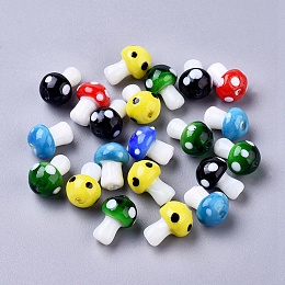 Honeyhandy Mushroom Handmade Lampwork Beads, Mixed Color, 16x12mm, Hole: 2mm