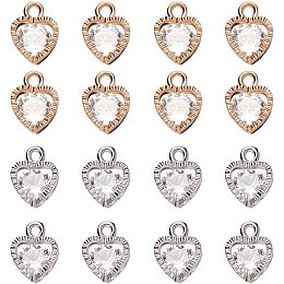 PandaHall Elite 100 pcs 2 Colors Heart Shape Cubic Zirconia Alloy Crystal Pendant Charms Sets for Necklace Jewelry DIY Craft Making, Golden/Silver