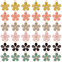 SUNNYCLUE Light Gold Plated Alloy Enamel Pendants, Flower, Mixed Color, 21x18x3mm, Hole: 1.8mm; 6colors, 6pcs/color, 36pcs/box