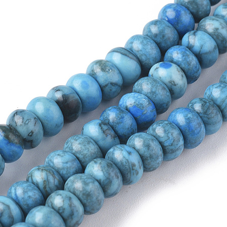 Arricraft Natural China Silver Leaf Jasper Beads Strands, Dyed & Heated, Rondelle, Dodger Blue, 6x4mm, Hole: 0.7~0.8mm, about 91~92pcs/strand, 14.76 inches(37.5cm)