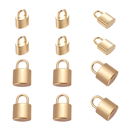 Nbeads 304 Stainless Steel Charms, Padlock, Golden, 12.5~15.5x7.5~9.5x4.5~5mm, Hole: 3x4.5mm, 12pcs/box