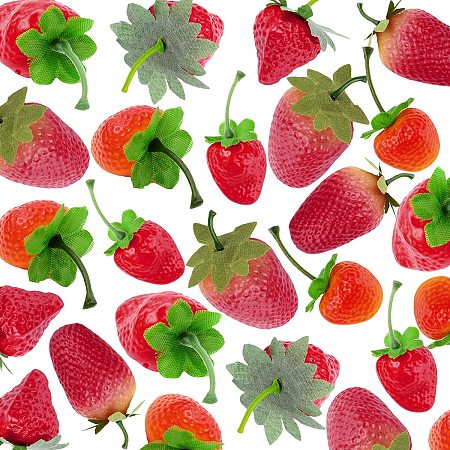 GORGECRAFT 4 Styles 24PCS Artificial Strawberry Fake Plastic Fruit Lifelike Red Realistic Strawberries Photography Prop Home Kitchen Cabinet Party Ornament