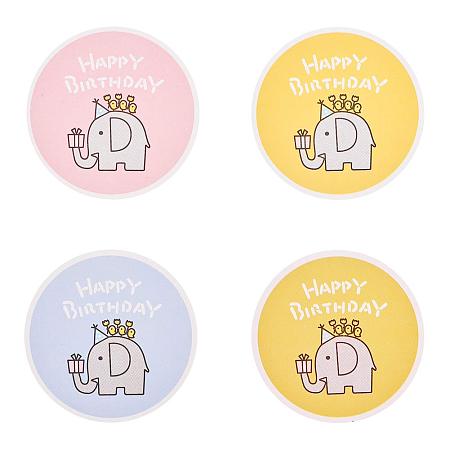 PandaHall Elite 400pcs Happy Birthday Stickers Elephant Sealing Labels DIY Decorative Accessories for Gifts Crafts DIY Envelope Sealing Birthday Party Favors Supplies, 4 Colors, 1.6inch