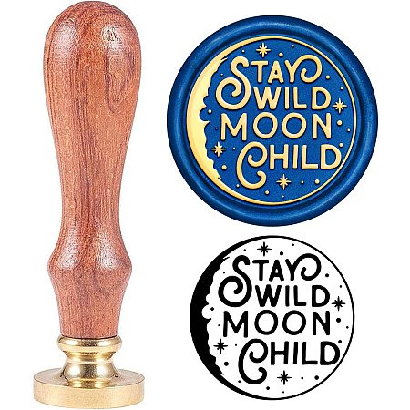ARRICRAFT Wax Seal Stamp Stay Wild Moon Child Word Pattern Wax Seal with Wooden Handle 1.2