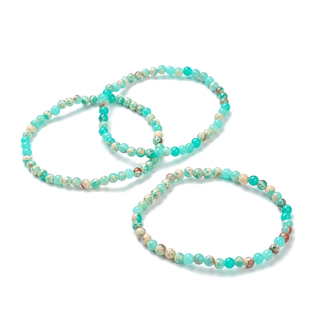Honeyhandy Synthetic Shoushan Stone Beaded Stretch Bracelets, Round, Beads: 4~5mm, Inner Diameter: 2-1/4 inch(5.65cm)