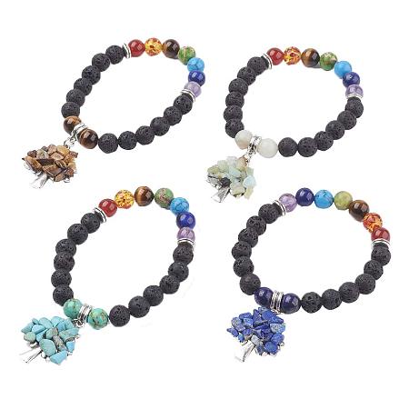 ARRICRAFT 16pcs Chakra Jewelry, Stone and Resin Stretch Charm Bracelets, with Alloy Findings, Tree, 2