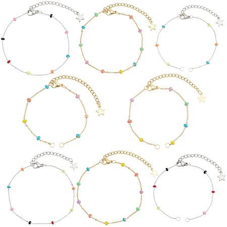 UNICRAFTALE 4pcs 2 Colors Stainless Steel Satellite Chain Bracelets with Enamel Adjustable Metal Link Bracelet Set for DIY Jewelry Making 16.3-18.3cm