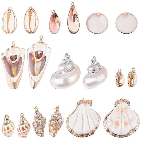 PH PandaHall 10 Style Natural Sea Shell Charms Pendant Beads 20pcs Gold Plated Pendant Charms for DIY Crafts Project Jewelry Findings Ocean Beach Spiral Sea Shells