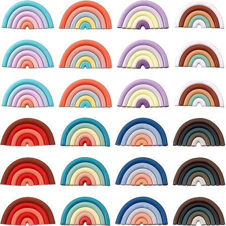 CHGCRAFT 24Pcs 8 Colors Rainbow Polymer Clay Charms Colorful Semi Circle Flatback Rainbow Cabochons for Necklace Earring Keychain Scrapbooking Embellishments DIY Crafts, 21x42x4mm