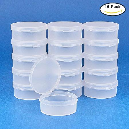 BENECREAT 16 Pack Round Frosted Plastic Bead Storage Containers Box Case with Flip-Up Lids for Items, Pills, Herbs, Tiny Bead, Jewelry Findings, and Other Small Items - 2x0.9 Inches