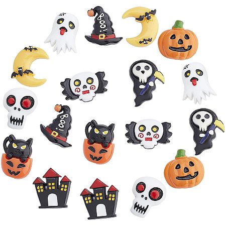 NBEADS 18 Pcs Halloween Theme Resin Beads, Opaque Resin Cabochons Mixed Shapes Halloween Beads for Bracelet Necklace Jewelry Making on Halloween