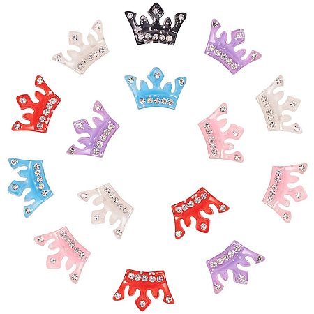 Arricraft 24 pcs 6 Colors Crown Shape Resin Flatback Embellishments with Rhinestones Slime Charms for DIY Craft Jewelry Making, Mixed Colors