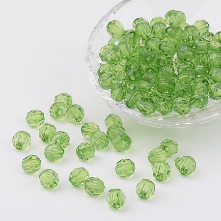 Honeyhandy Transparent Acrylic Beads, Faceted, Round, Pale Green, 8mm, Hole: 1.5mm, about 1800pcs/500g