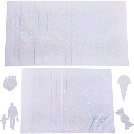 ARRICRAFT 20 Sheets Holographic Sheets, 5 Styles Laser Style Holographic Lamination Sheets Self Adhesive Transparent Vinyl Stickers for Decoration Crafts DIY 11.7x8.3