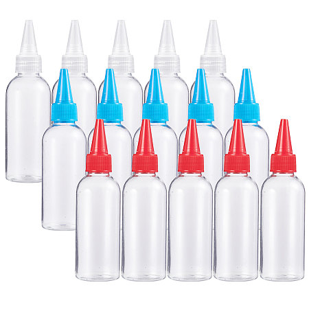 BENECREAT 15 Pack 2.7 Ounce Tip Applicator Bottle Plastic Squeeze Bottle with Red/Blue/White Tip Caps - Good for Crafts, Art, Glue, Multi Purpose