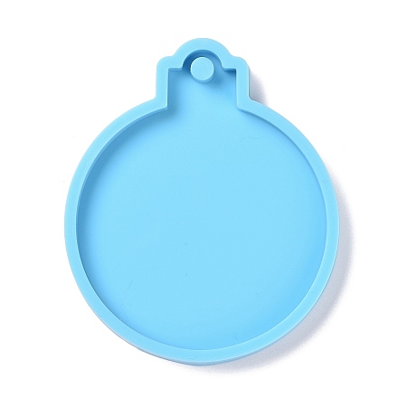 Honeyhandy Flat Round Pendant Silicone Molds, Resin Casting Molds, for UV Resin, Epoxy Resin Craft Making, Deep Sky Blue, 82x69x7mm, Hole: 5mm