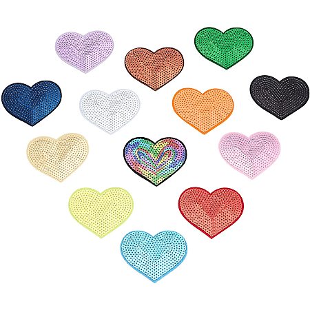 Pandahall Elite 26pcs Heart Sequin Embroidered Patches Glue Applique Patch Sew On/Iron on Patch for Clothing Clothes Dress Jackets Hats Jeans Backpacks Sewing Flowers Applique DIY Crafts, 13 Colors