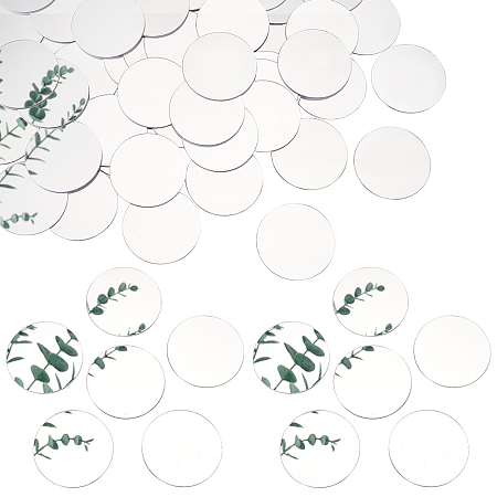 PandaHall Elite 50Pcs Self-Adhesive Acrylic Mirror Wall Stickers, Flat Round, Silver, 60x0.8mm