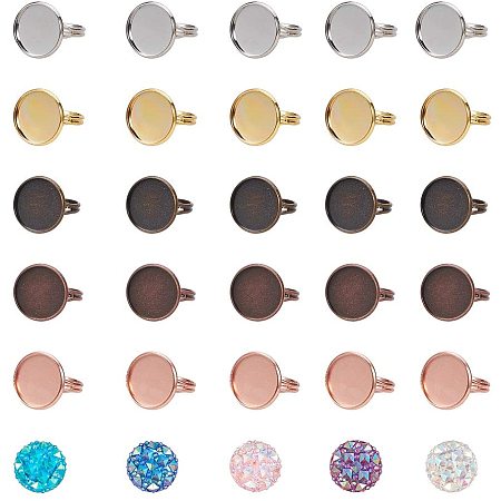 Arricraft 30 Sets 5 Colors Adjustable Finger Ring Kits, Adjustable Ring Settings Components Bezel Tray Finger Ring Base Blanks with 16mm Resin Druzy Cabochon for Ring Blanks Making