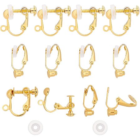 SUNNYCLUE 1 Box 12Pcs 2 Style Clip-on Earring Findings Stud Clip On Earring Converter Clip On Dangle Earring Post Ear Clips Brass Earring Converter Plastic Earring Back Pads Earrings Making Supplies