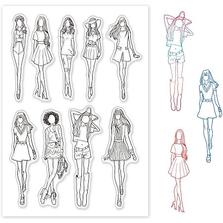 GLOBLELAND Fashion Girl Without Expression Clear Stamps Transparent Silicone Stamp Seal for Card Making Decoration and DIY Scrapbooking