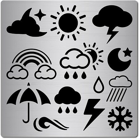 GORGECRAFT 6.3 Inch Metal Weather Stencil Rainbow Template Moon Star Rain Drop Clouds Snowflake Stainless Steel Painting Reusable Template for Painting, Wood Burning, Pyrography and Engraving