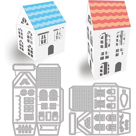 GLOBLELAND 3D House Cutting Dies House Embossing Stencil Template Carbon Steel Die Cutting Template Metal Crafting Dies Cutting for Card Making Scrapbooking Photo Album Decor