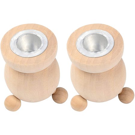 GORGECRAFT 2PCS Unfinished Wooden Candlesticks Wood Holders Metal Candle Holder Cup 4/5 Inch Hole Classics for Home Wedding Decorations