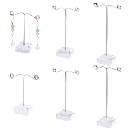 FINGERINSPIRE 6 Pcs T Shape Metal Earring Display Frame with Acrylic Chassis 4.7x4x3.1 inch Platinum Earring Display Stand Earrings Organizer for Counter Show, Retail, Photography props