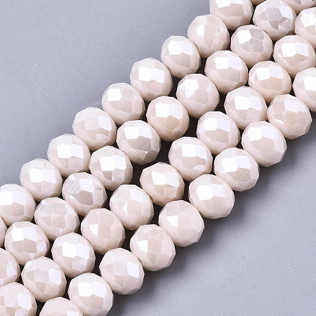 Arricraft Electroplate Glass Beads Strands, Pearl Luster Plated, Faceted, Rondelle, Misty Rose, 4x3mm, Hole: 0.4mm, about 123~127pcs/strand, 17~17.5 inches(43~44cm)