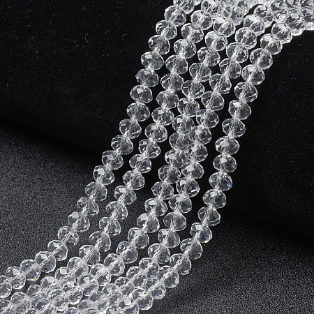 Honeyhandy Glass Beads Strands, Faceted, Rondelle, Clear, 10x8mm, Hole: 1mm, about 65~66pcs/strand, 20.8~21.2 inch(53~54cm)