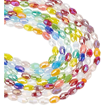 NBEADS About 672 Pcs AB Color Glass Beads, 7 Colors Crystal Faceted Loose Beads 3mm Rice Glass Spacer Beads for Bracelets Necklaces Jewelry Making(About 96 Pcs/Strand)