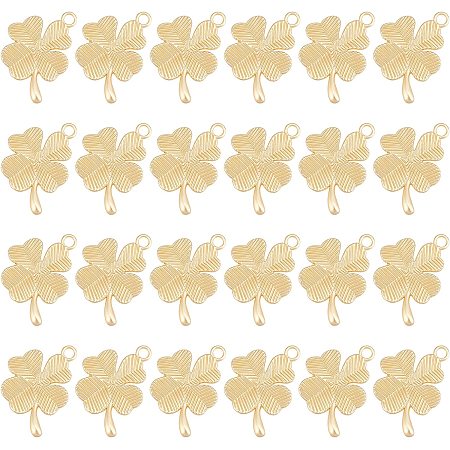 BENECREAT 24Pcs 14K Gold Plated Clover Alloy Pendants, Matte Style Four-Leaf Clover Charms for Necklace Bracelet Ankle Earrings, 1.34x0.9inch, 3mm Thick