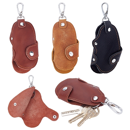 NBEADS 3 Pcs Key Organizer, Leather Key Case Leather Key Holder Leather Keys Ring Cover Holder Vintage Key Chain Fob Fashion Cowhide Keychain for Door Key Car Key Case, Camel/Brown/Black