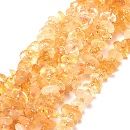 Honeyhandy Natural Citrine Stone Beads Strands, Nuggets, 8~11x9~14x1.5~5mm, Hole: 0.8mm, about 74pcs/strand, 15.55''(39.5cm)