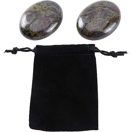 SUPERFINDINGS 2pcs Natural Dragon Blood Jasper Cabochons 59x39mm Oval Healing Cabochon Crystal Massage Spa Energy Stone with Velvet Cloth Drawstring Bags for Jewelry Making