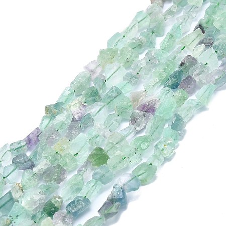 Raw Rough Natural Fluorite Beads Strands, Nuggets, 6~27x4~17x3.5~8mm, Hole: 1mm, about 23~46pcs/strand, 15.35 inch(39cm)