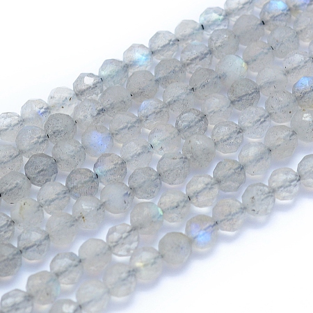 Honeyhandy Natural Labradorite Beads Strands, Faceted, Round, 4mm, Hole: 0.6mm, about 97pcs/strand, 15.35 inch(39cm)