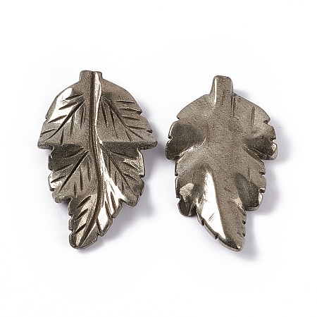 Honeyhandy Natural Pyrite Pendants, Leaf Charms, 41.5x25~26x5mm, Hole: 0.8mm