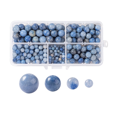 Honeyhandy 340Pcs 4 Sizes Natural Blue Aventurine Beads, Round, 4mm/6mm/8mm/10mm, Hole: 0.6~1mm