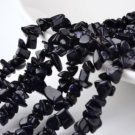 Honeyhandy Nuggets Synthetic Blue Goldstone Bead Strands, 4~6x8~12x2~4mm, Hole: 1mm, about 34.6 inch
