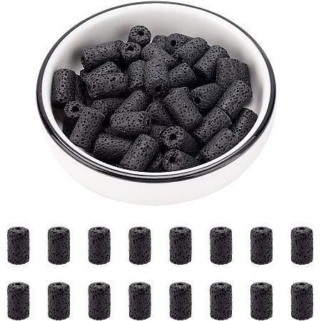NBEADS 2 Strands Natural Lava Beads, 8 mm Black Lava Stone Loose Beads Column Rock Beads Volcanic Gemstone for Jewelry Making, About 54 Pcs