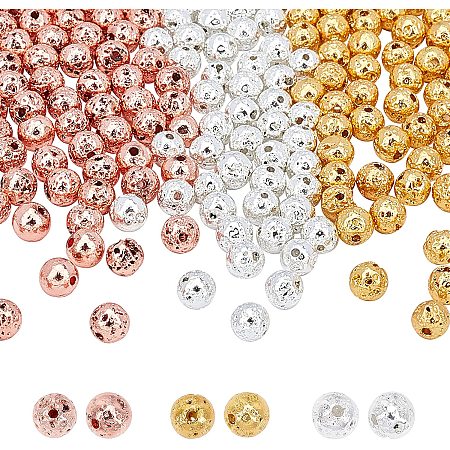 Pandahall Elite 240pcs 3 Color 5mm Electroplated Lava Bead Rock Round Stone Bead Charms for Jewelry Making Men Bracelets Handmade Accessories Finding Supplies