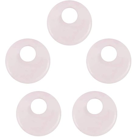 Arricraft 5pcs Gemstone Beads, Rose Quartz Pendants, Flat Round Donut Stone Beads Pendants for Jewelry Making