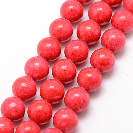 Honeyhandy Fossil Beads, Dyed, Round, Red, 8mm, Hole: 0.8mm, about 50pcs/strand, 16 inch