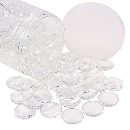 PandaHall Elite About 100 Pcs Half Round Flat Back Clear Glass Dome Tile Cabochon Diameter 30mm for Photo Pendant Craft Jewelry Making