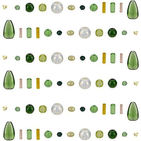 arricraft About 1400 Pcs Glass Mixed Beads, 12 Styles Mixed Shape Glass Beads Green Loose Charms Beads for Earring Bracelet Jewelry Making Supplies