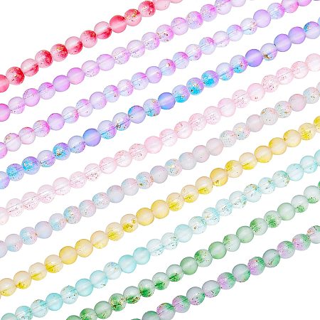 CHGCRAFT 10Strands 10 Colors Transparent Spray Painted Glass Bead Strands with Golden Foil Round Loose Beads for Jewelry Making