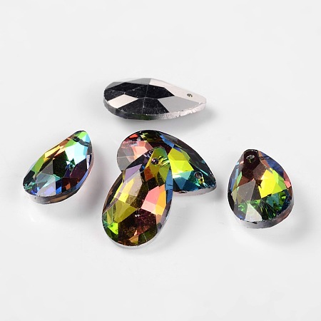Honeyhandy Faceted Teardrop Glass Pendants, Colorful, 22x13x7mm, Hole: 1mm